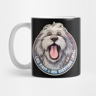 Funny Lick First, Ask Questions Later Bergamasco Sheepdog Design Mug